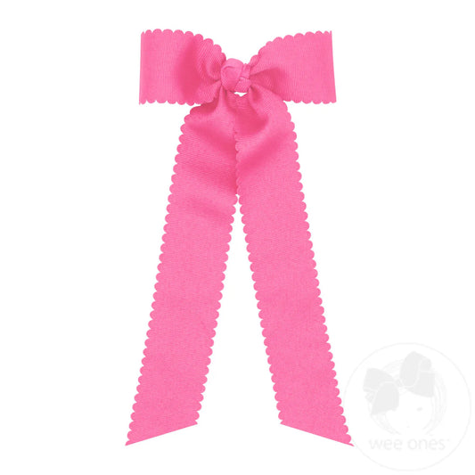 Medium Grosgrain Bow Scalloped Edge with Streamer Tails - Hot Pink