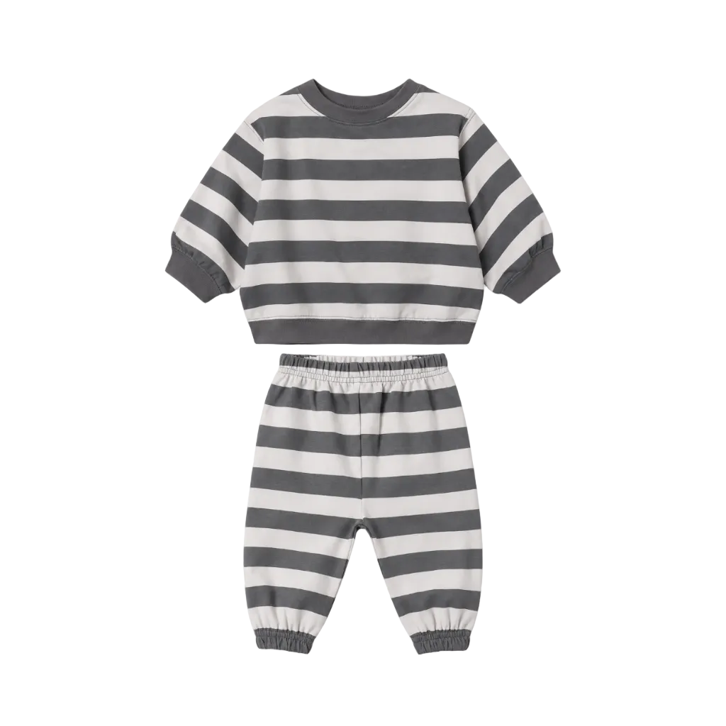 Oversized Crew Sweat Set- Midnight Stripe