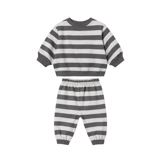Oversized Crew Sweat Set- Midnight Stripe