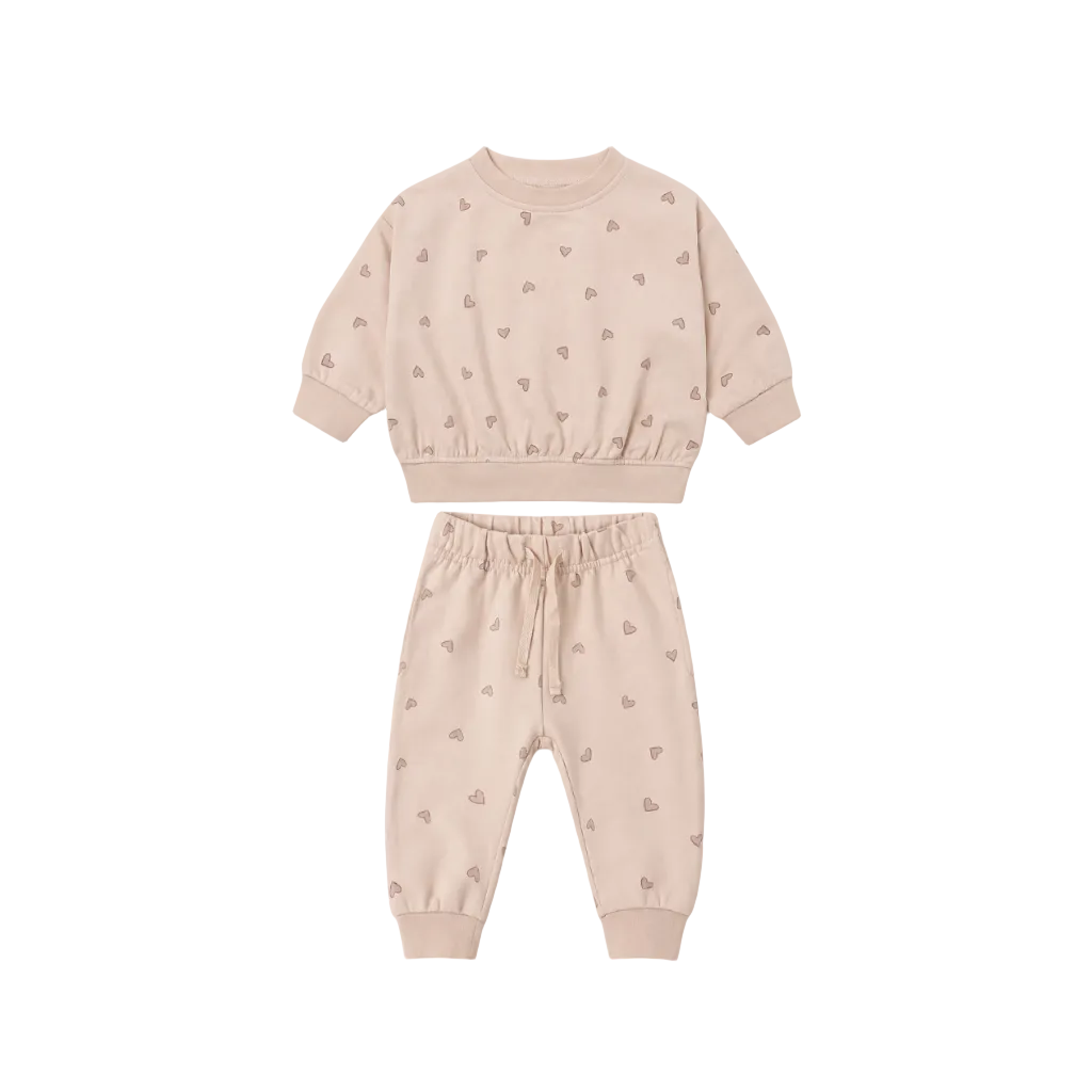 Relaxed Sweat Set- Hearts- Dusty Rose