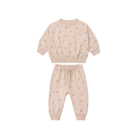 Relaxed Sweat Set- Hearts- Dusty Rose