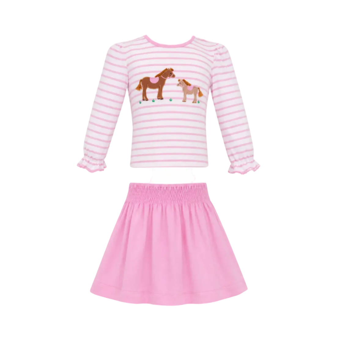 Horses Girl's Pink Knit Stripe T-Shirt & Skirt