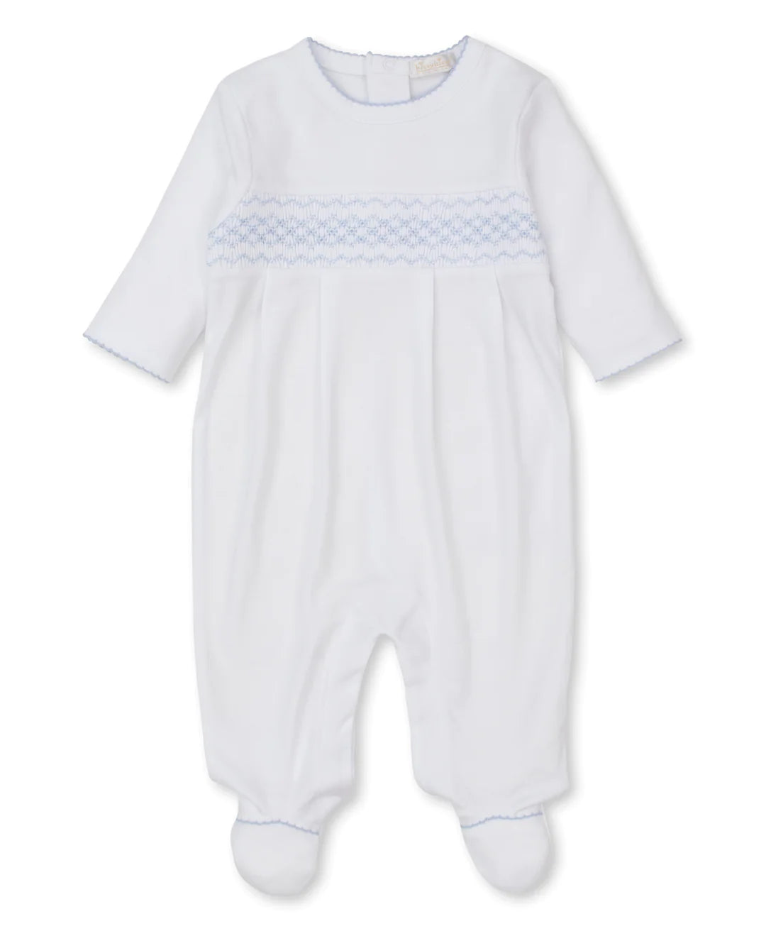 Hand Smocking Footie White/Light Blue