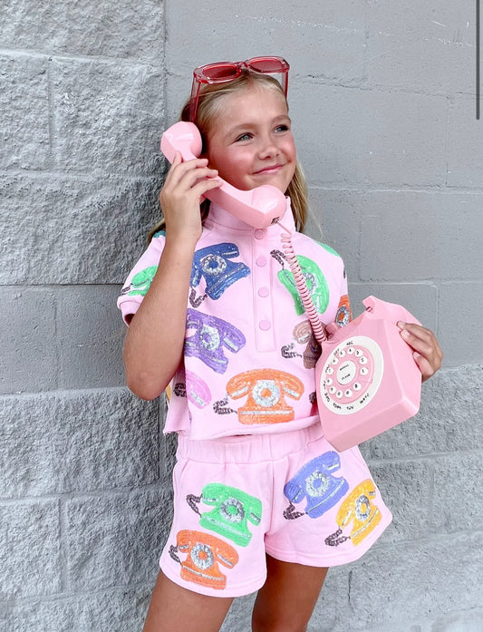 Kids Pink Button Down and Short Multi Phone Set