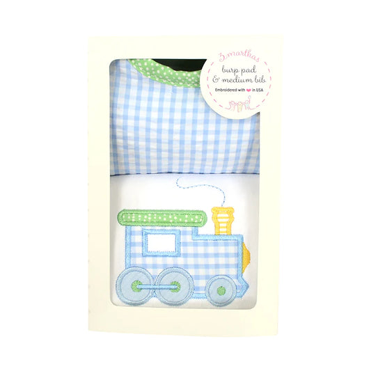 Train Medium Bib and Burp Box Set