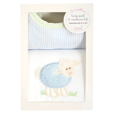 Blue Lamb Medium Bib and Burp Box