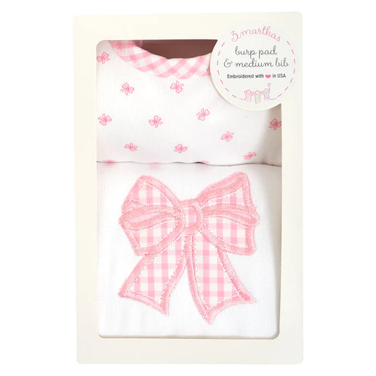 Pink Bow Medium Bib and Burp Box Set