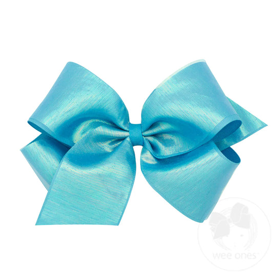 King Sheer Iridescent and Grosgrain Overlay Hair Bow New Turquoise