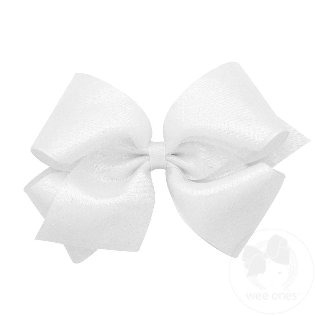 King Sheer Iridescent and Grosgrain Overlay Hair Bow White