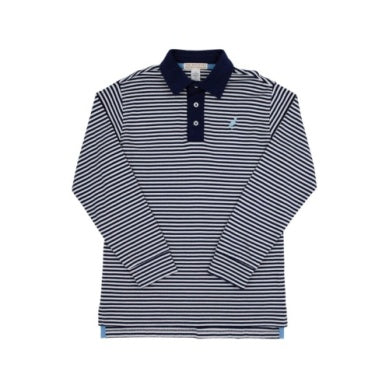 Prim and Proper Polo LS - Pima Nantucket Navy Stripe/Beale Street Blue