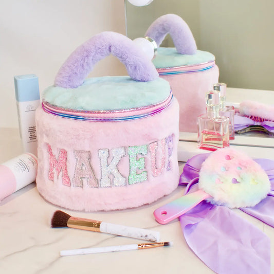 'makeup' Colorblocked Plush Rounded Glam Bag