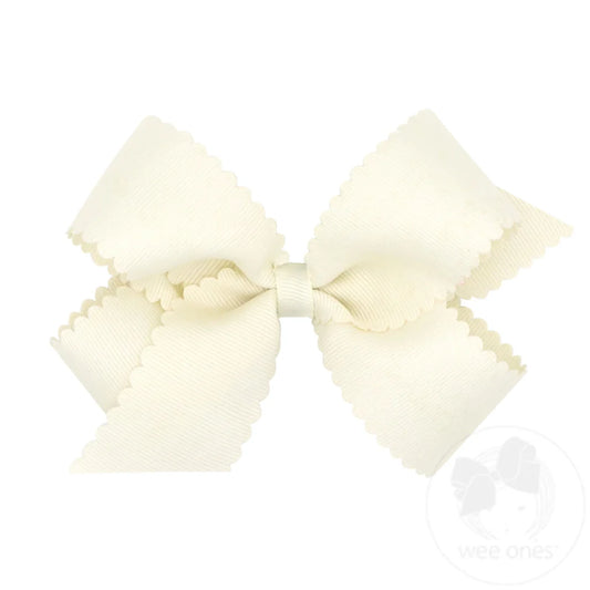 Medium Grosgrain Scalloped Bow Antique White