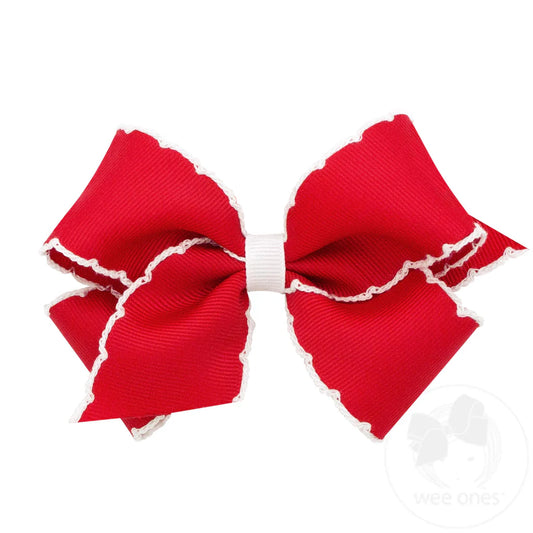 Medium Moonstitch Grosgrain Hair Bow Red/White