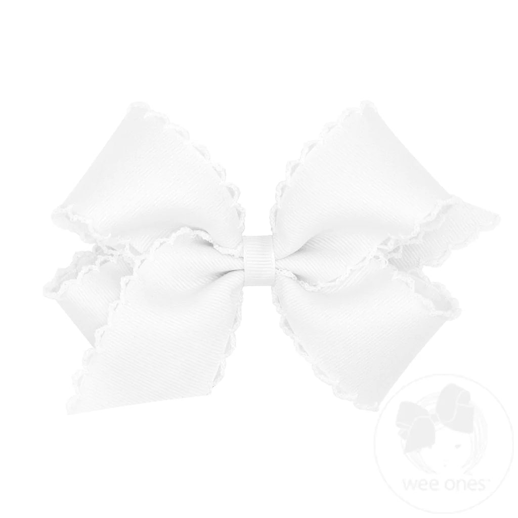 Medium Grosgrain Bow W/ Moonstitch Edges White/White