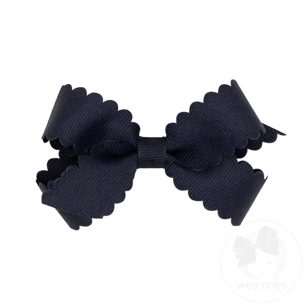 Mini Grosgrain Scalloped Bow - Navy