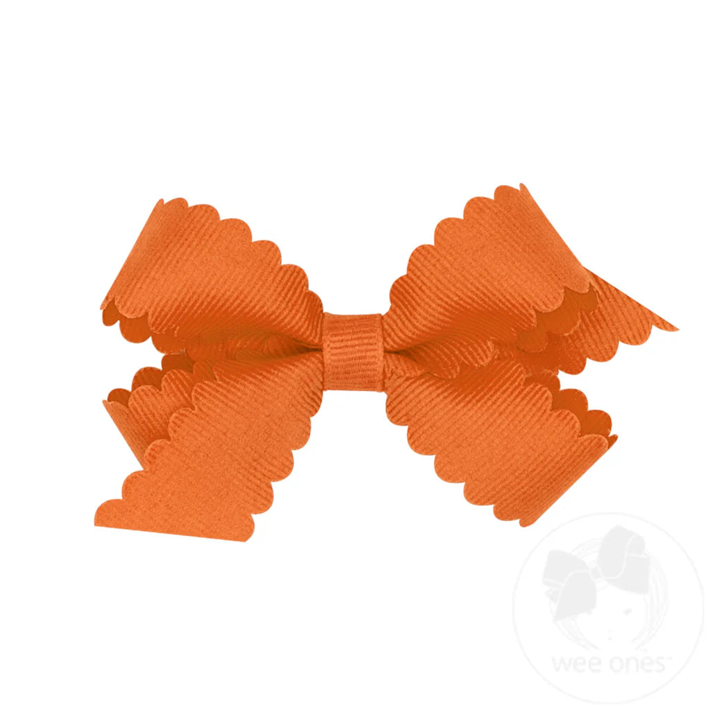 Mini Grosgrain Scalloped Bow - Pumpkin