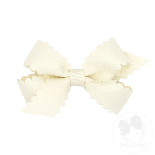 Mini Grosgrain Scalloped Bow - Antique White