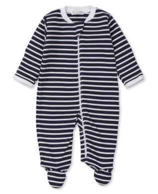 Navy/White Stripe Footie with Zipper