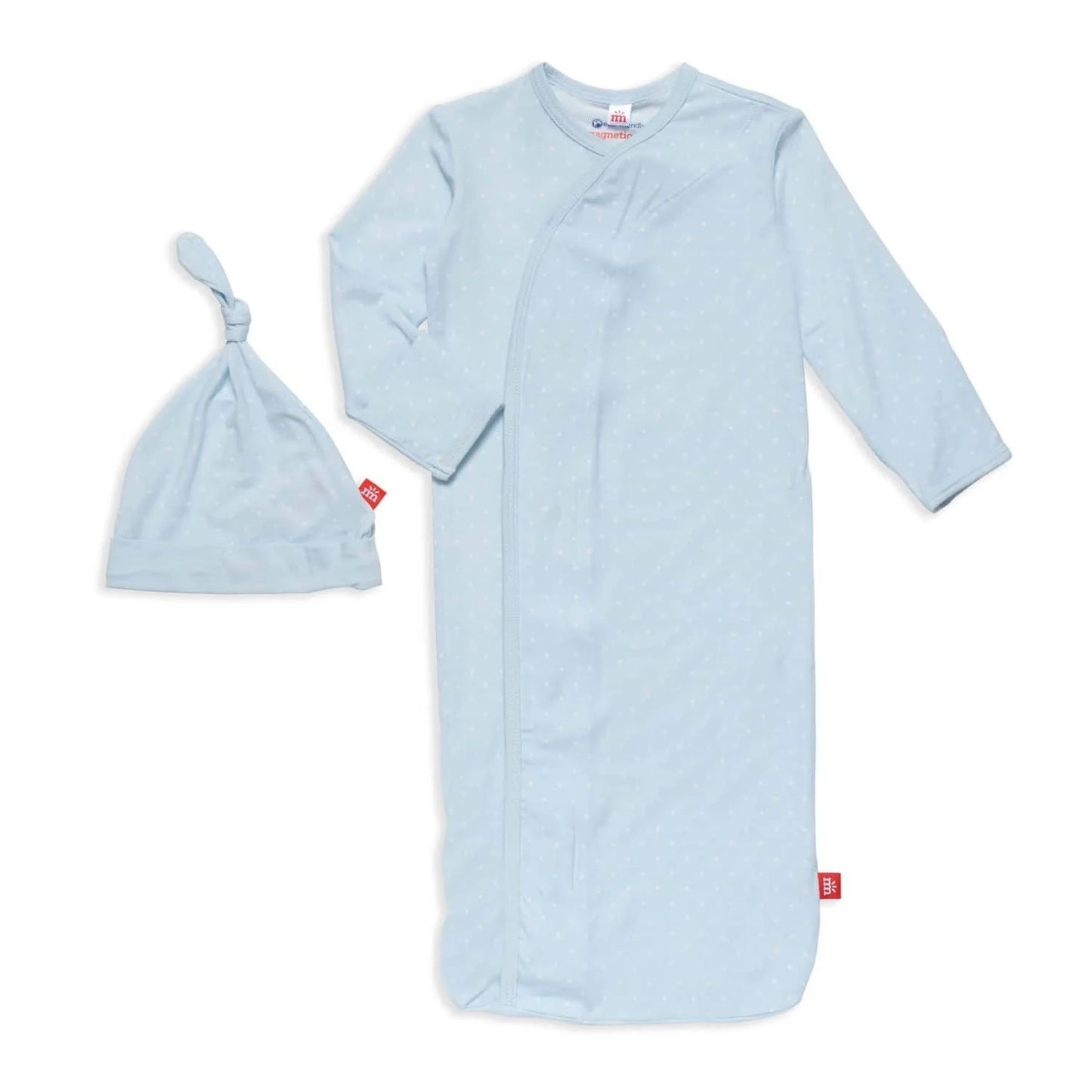 Pin Dot Blue Modal Magnetic Cozy Sleeper Gown + Hat Set