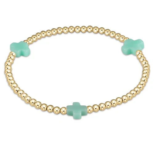 egirl Signature Cross Gold Pattern 3mm Bead Bracelet - Mint