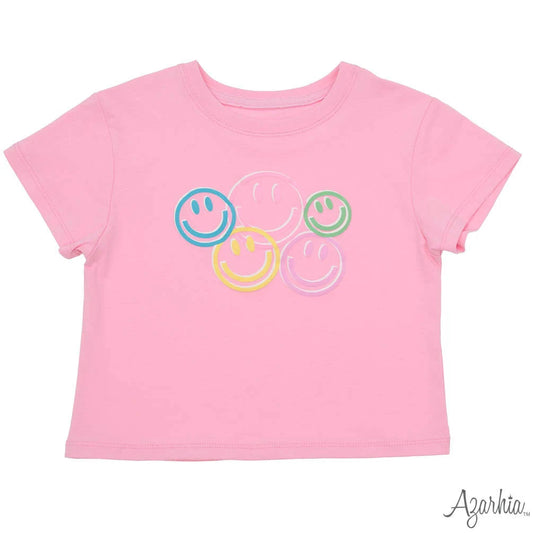 Smiley Face Puffy Screen Print on Pink Boxey Tee