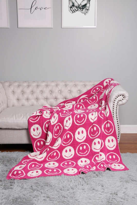 Happy Face Blanket Hot Pink