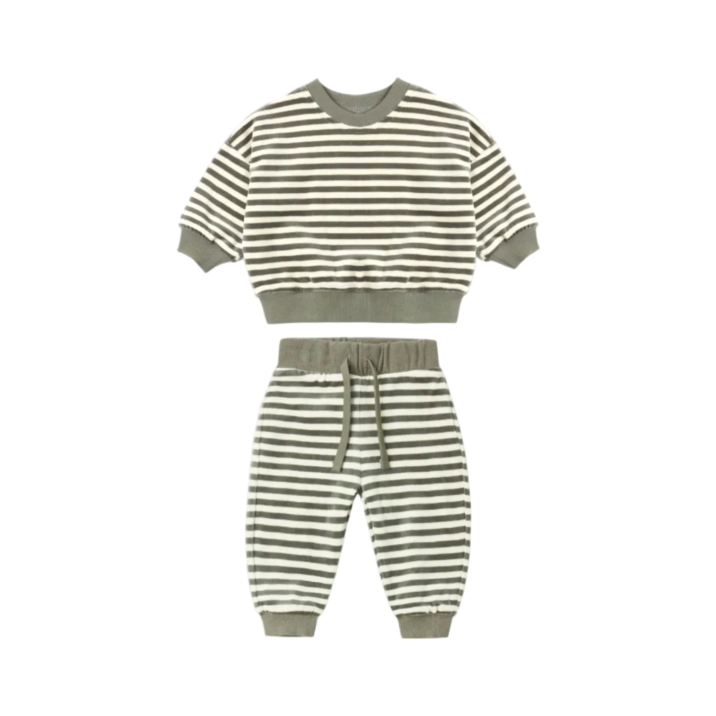 Velour Relaxed Sweatsuit- Spruce Stripe