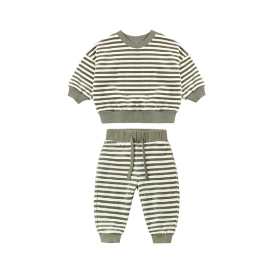 Velour Relaxed Sweatsuit- Spruce Stripe