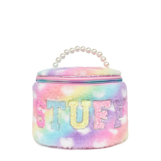 'stuff' Heart-Printed Plush Rounded Glam Bag