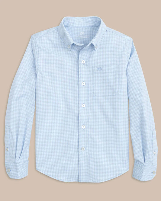 Boys Intercoastal Mini Gingham Button Down Shirt Tide Blue