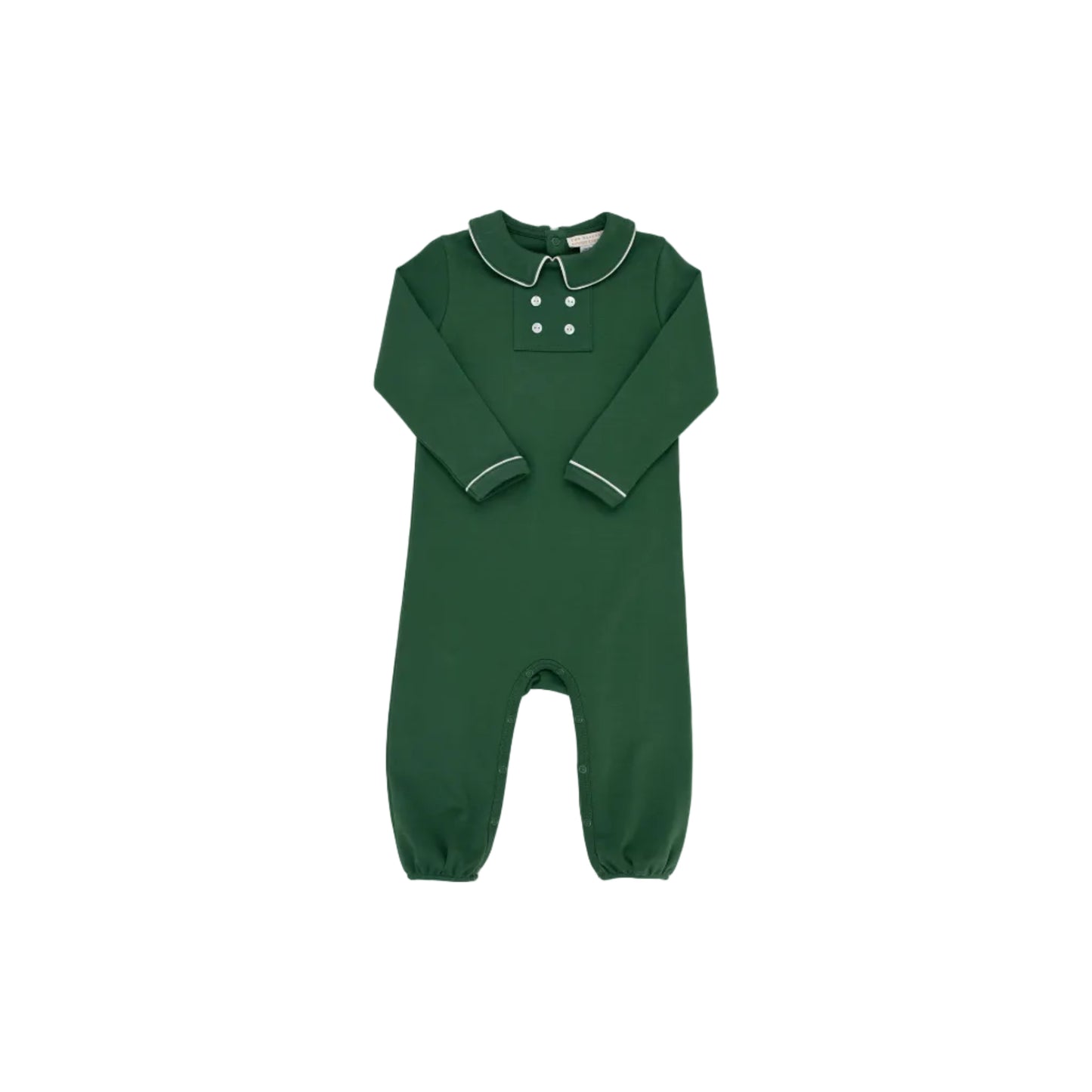Long Sleeve Benny Button Romper, Grier Green/Palmetto Pearl