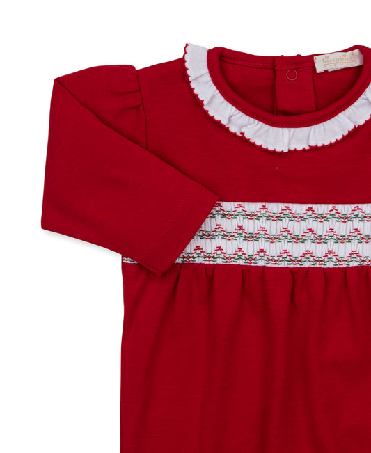 Girls Red Holiday Footie w/ Hand Smock