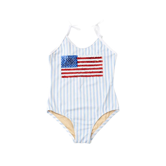 Americana Girls Sequin Striped One Piece Swimsuit