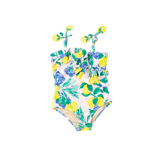 Santorini Citrus Girls Ruffle One Shoulder One Piece Swimsuit