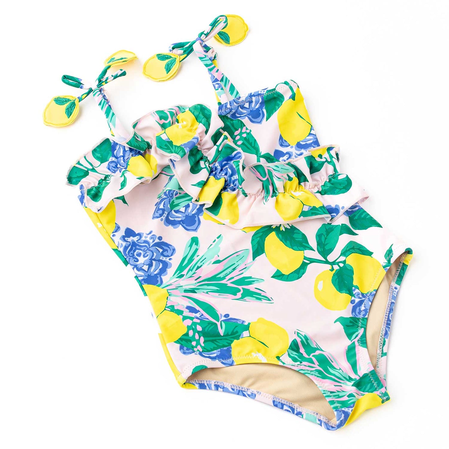 Santorini Citrus Girls Ruffle One Shoulder One Piece Swimsuit