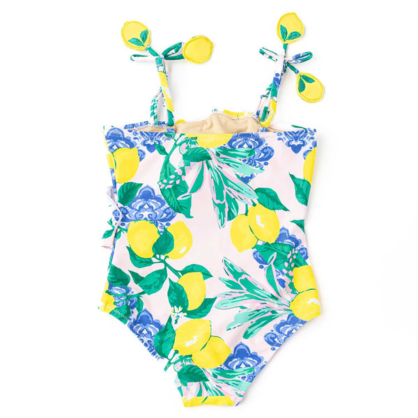 Santorini Citrus Girls Ruffle One Shoulder One Piece Swimsuit