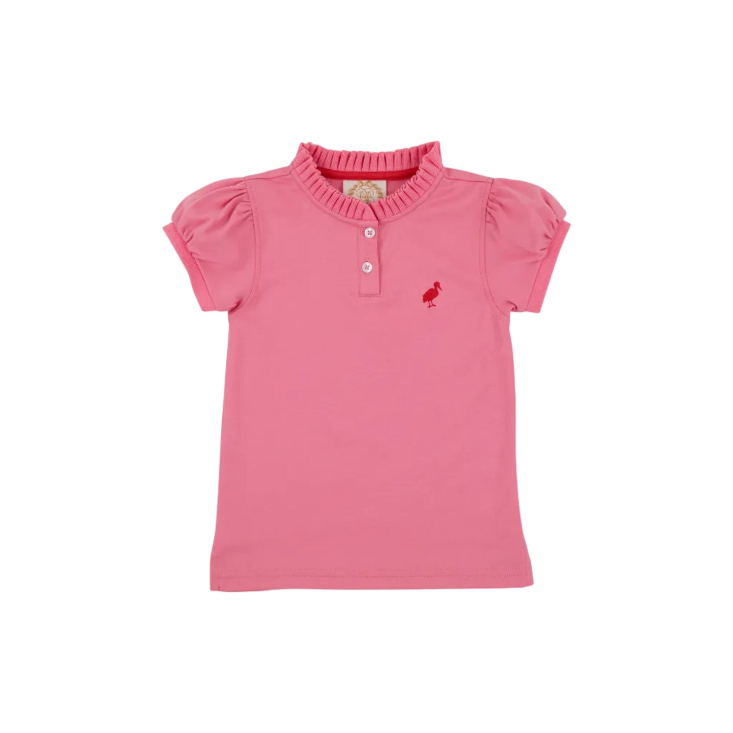 Little Miss Prim And Proper Polo - Puff Sleeve,Hamptons Hot Pink/Richmond Red