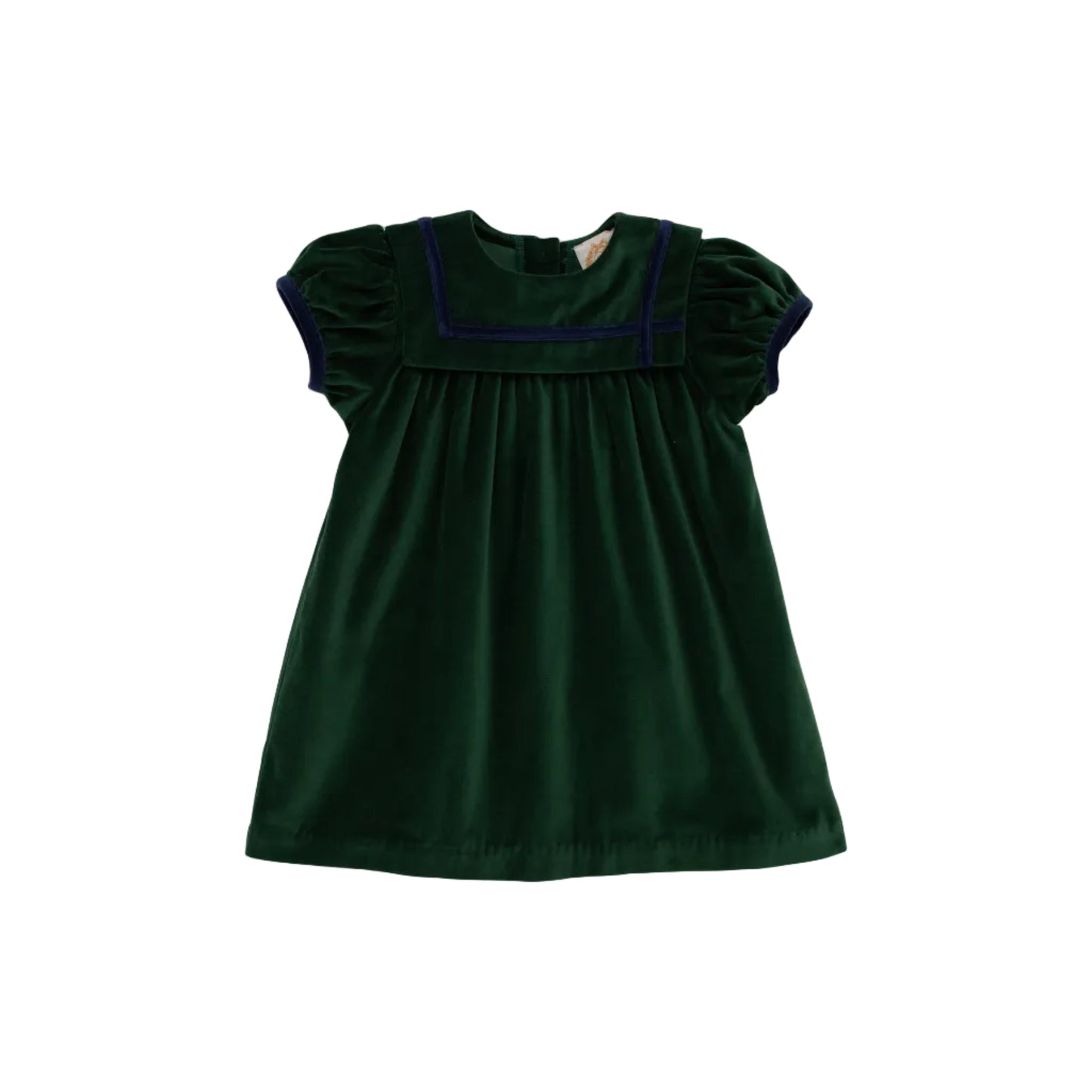 Short Sleeve Patsy's Party Dress, Velveteen, Grier Green/Nantucket Navy