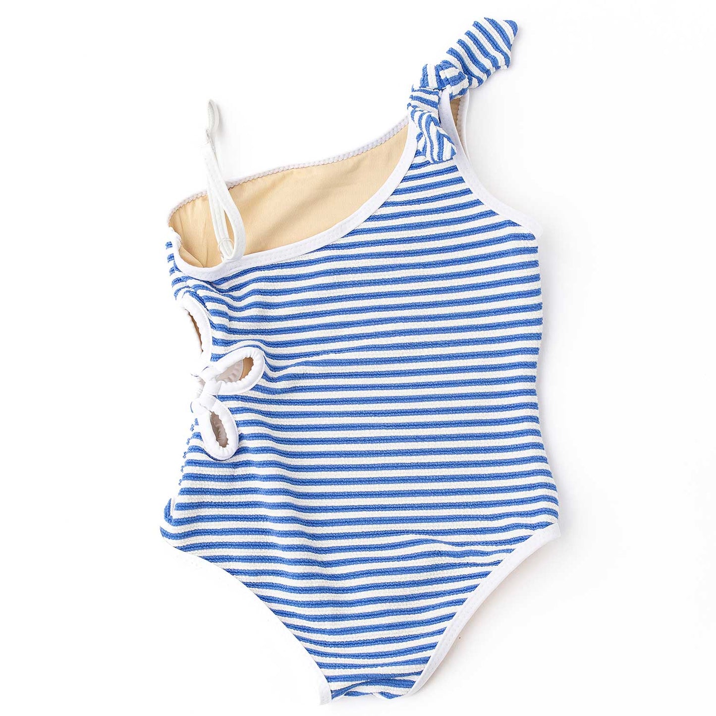 Cobalt Stripe Girls Ribbed Daisy Cut Out One Piece Swimsuit