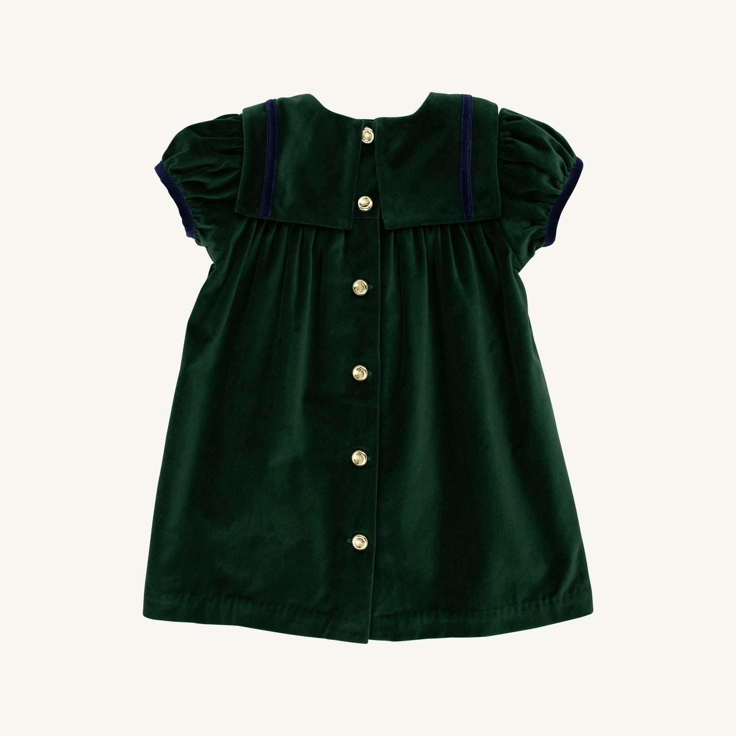 Short Sleeve Patsy's Party Dress, Velveteen, Grier Green/Nantucket Navy