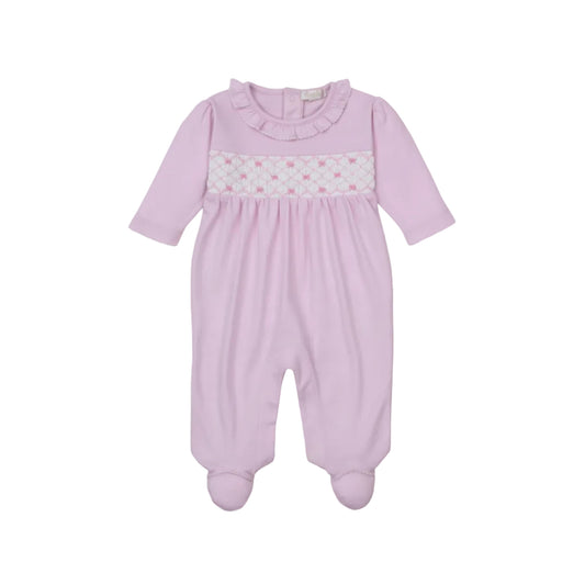 Summer Bows- Footie with Hand Smock- Pink