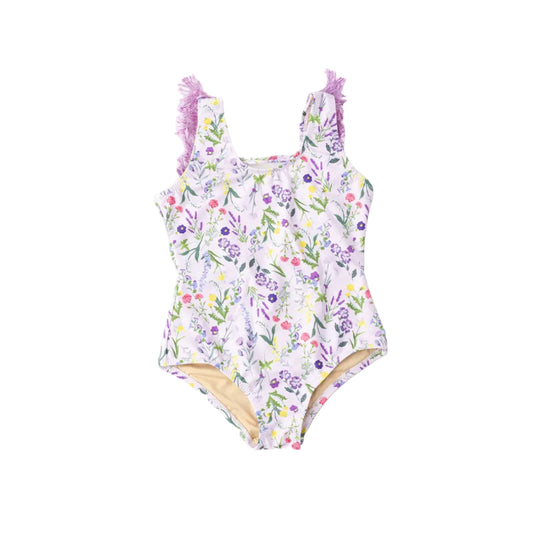 Wildflower Fields Girls Fringe Back One Piece Swimsuit