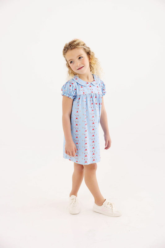 Holly Day Dress- Normal Weight Pima, First Day Flowers/Worth Ave White/Richmond Red