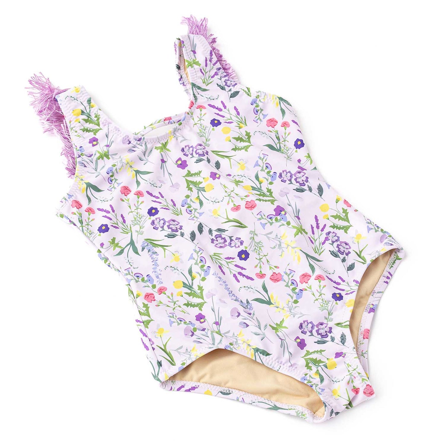 Wildflower Fields Girls Fringe Back One Piece Swimsuit
