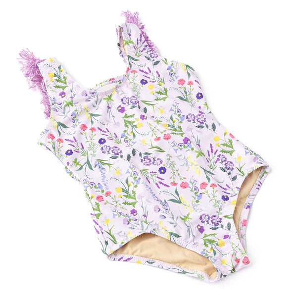 Wildflower Fields Girls Fringe Back One Piece Swimsuit