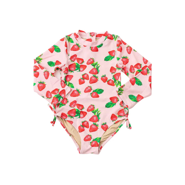 Strawberry Bliss Girls Long Sleeve One Piece Swimsuit