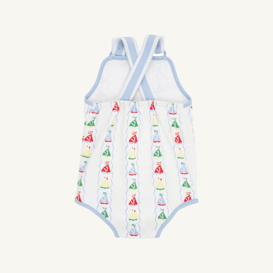 Skipper Sunsuit-Pima, Set Sail/Beale Street Blue/Worth Ave White