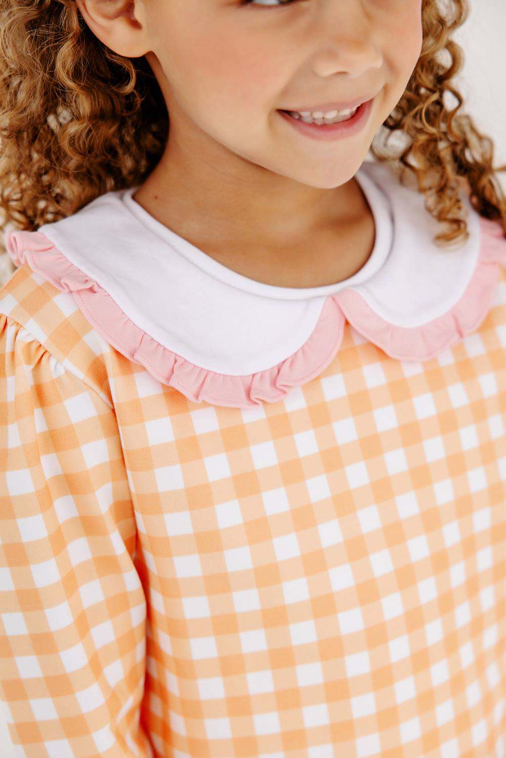 Maude's Ruffle Cassidy Comfy Crewneck, Seashore Sherbet Gingham/Worth Ave White/Sandpearl Pink