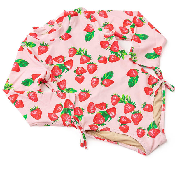 Strawberry Bliss Girls Long Sleeve One Piece Swimsuit