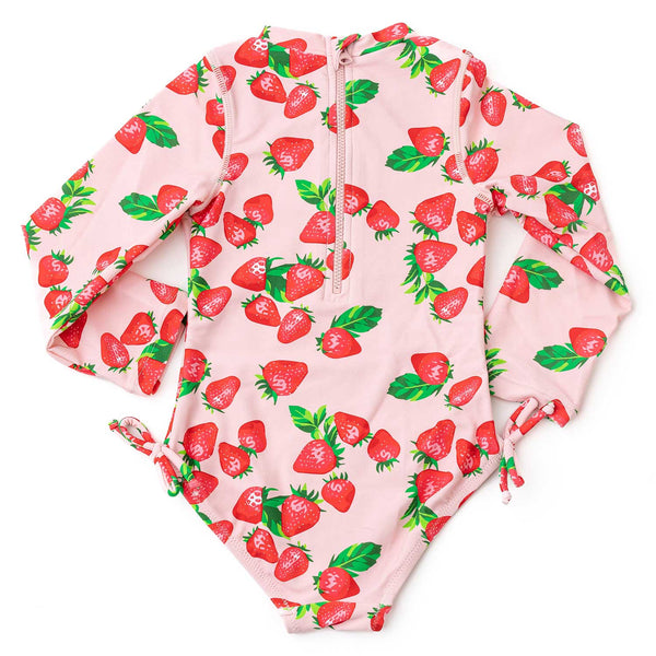 Strawberry Bliss Girls Long Sleeve One Piece Swimsuit